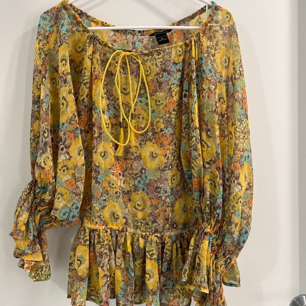 Vintage Moda International Sheer Floral Peasant Blouse - Y2K Boho